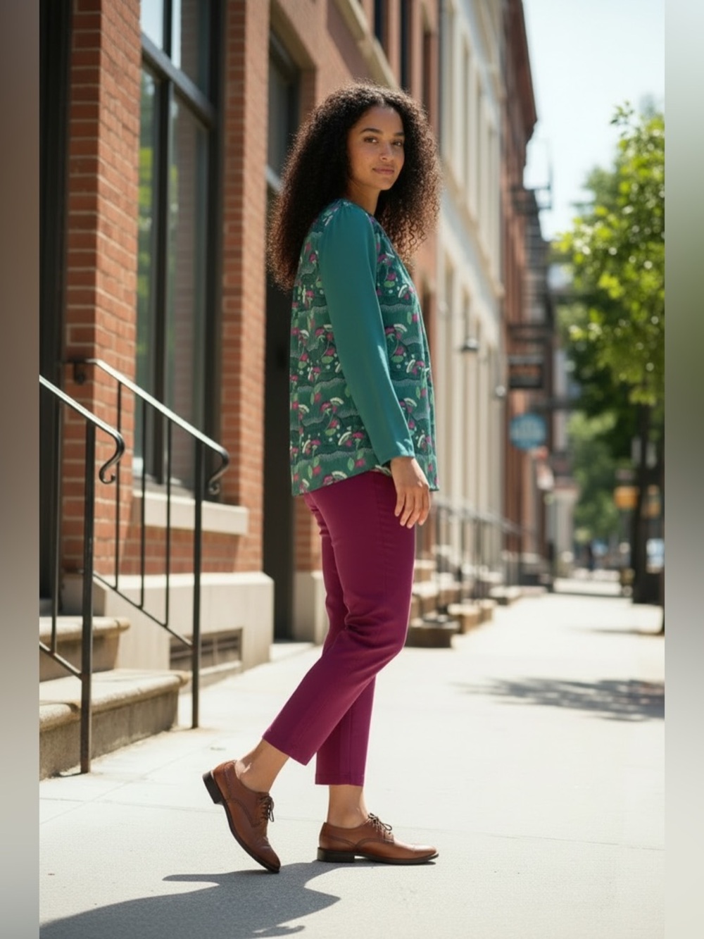 Boden Emerald and Pink Patterned Blouse - Picture 4 of 12